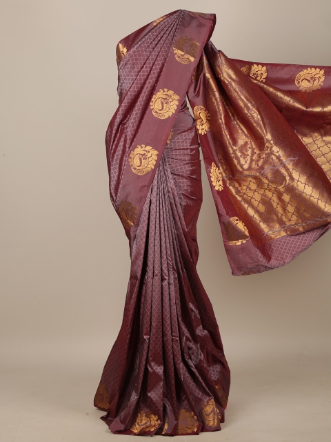 

Pothys Purple & Gold-Toned Woven Design Art Silk Saree