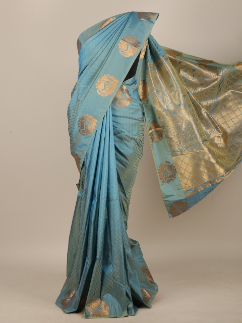 

Pothys Blue & Gold-Toned Woven Design Art Silk Saree
