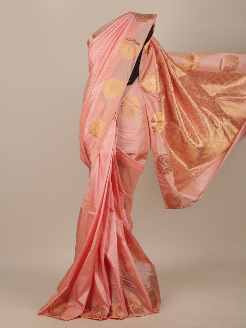 

Pothys Peach-Coloured & Gold-Toned Woven Design Art Silk Saree