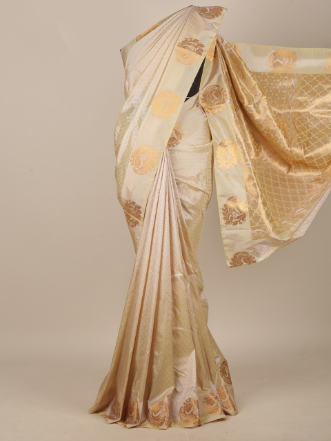 

Pothys Cream-Coloured & Gold-Toned Woven Design Art Silk Saree