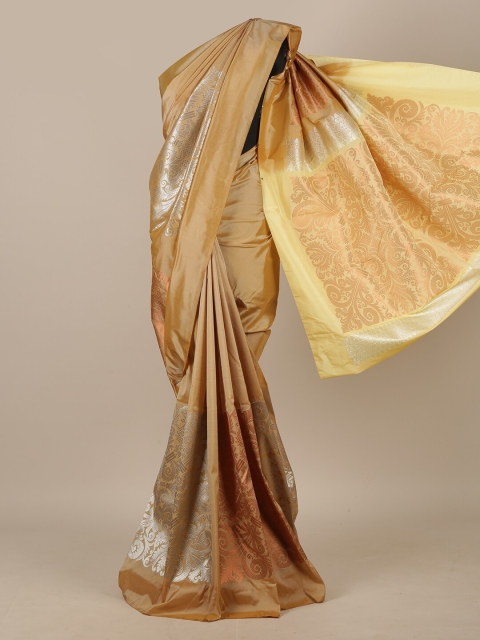 

Pothys Tan & Cream-Coloured Ethnic Motifs Zari Art Silk Saree