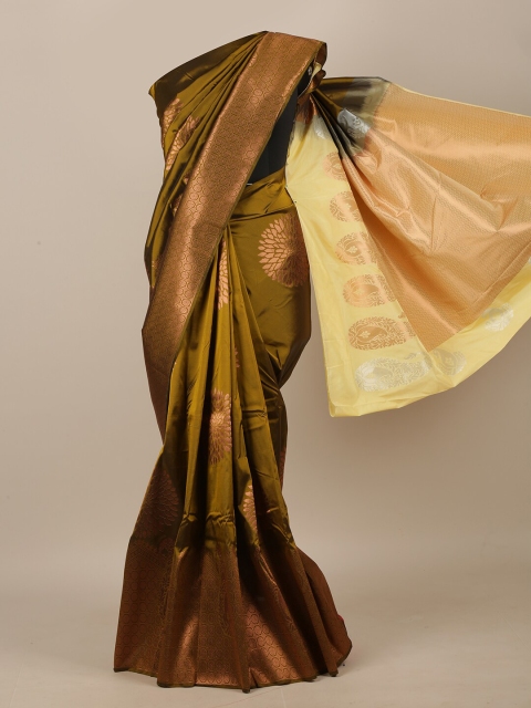 

Pothys Olive Green & Rust Floral Zari Art Silk Saree
