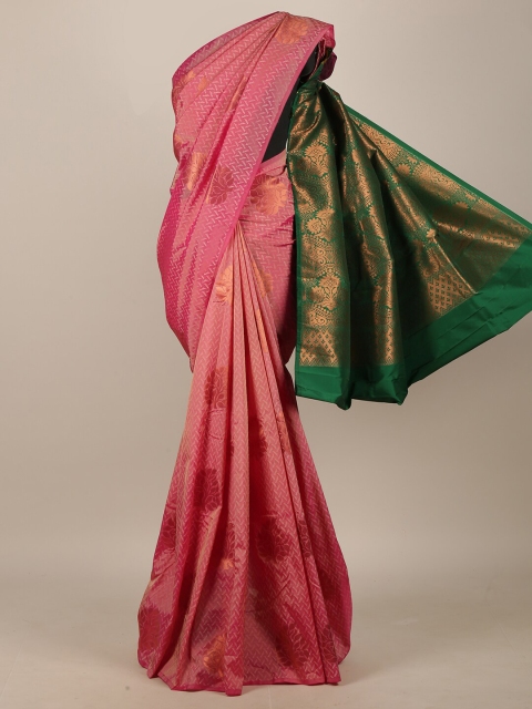 

Pothys Pink & Green Floral Zari Art Silk Saree