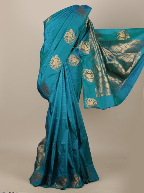 

Pothys Blue & Gold-Toned Ethnic Motifs Zari Art Silk Saree