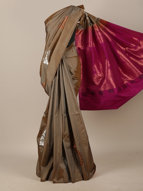 

Pothys Tan Brown & Magenta Floral Zari Art Silk Saree