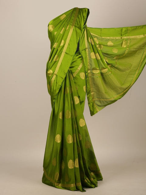 

Pothys Green & Gold-Toned Floral Zari Saree