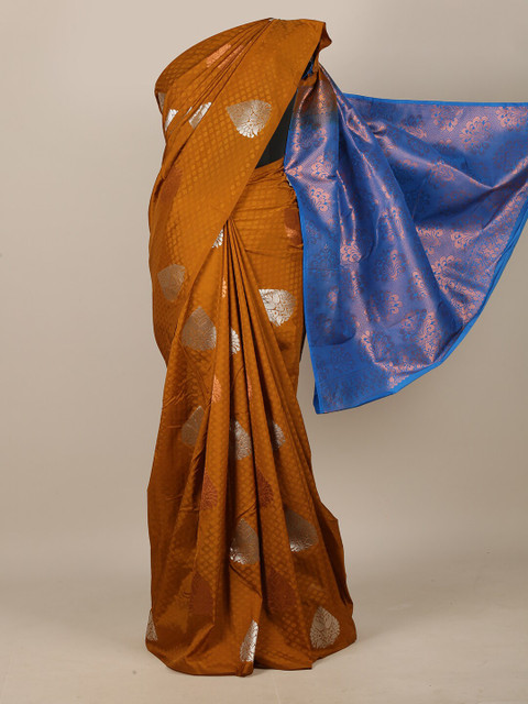 

Pothys Mustard Brown & Blue Ethnic Motifs Zari Art Silk Saree