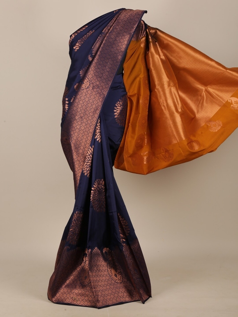 

Pothys Navy Blue & Orange Ethnic Motifs Zari Art Silk Saree