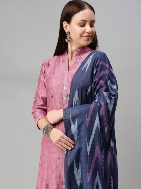 

swatika Blue Woven Design Pure Cotton Ikat Bhagalpuri Handloom Dupatta