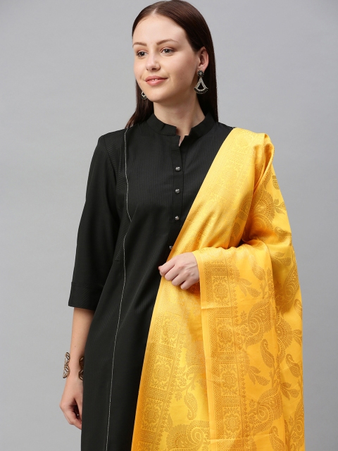 

swatika Yellow Ethnic Motifs Woven Design Banarasi Handloom Dupatta with Zari