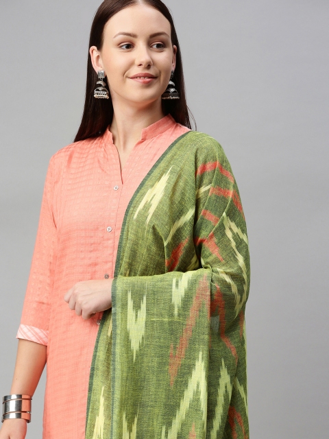 

swatika Green Woven Design Pure Cotton Ikat Bhagalpuri Handloom Dupatta