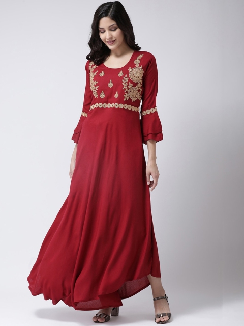 

Charitra Maroon & Gold-Toned Maxi Dress