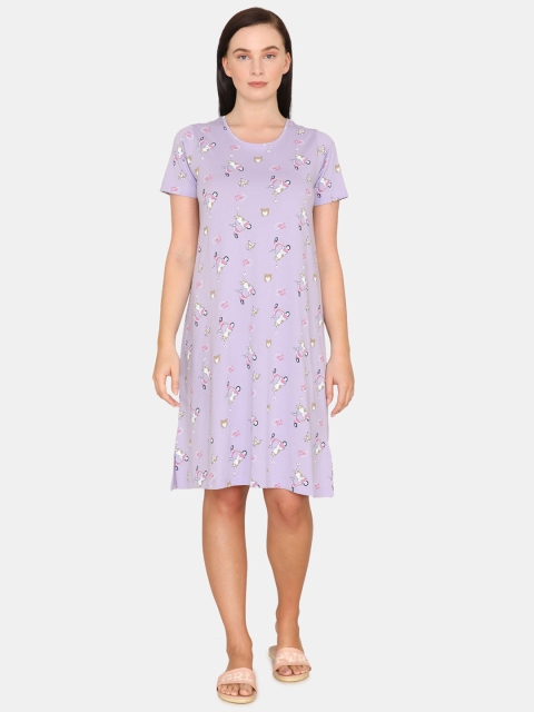 

Zivame Lavender Printed Pure Cotton Nightdress