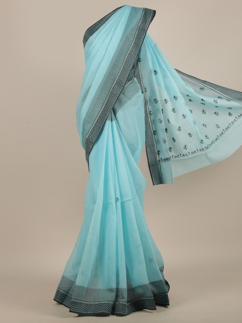 

Pothys Blue & Black Floral Embroidered Saree