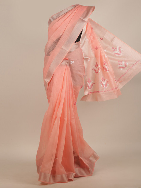 

Pothys Pink & White Floral Embroidered Saree