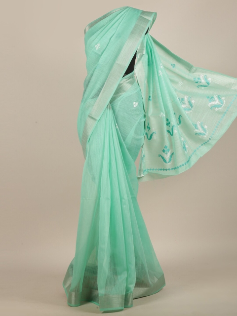 

Pothys Green & White Floral Embroidered Saree