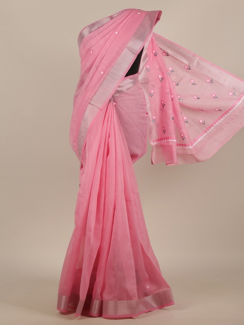 

Pothys Pink & Blue Floral Embroidered Saree