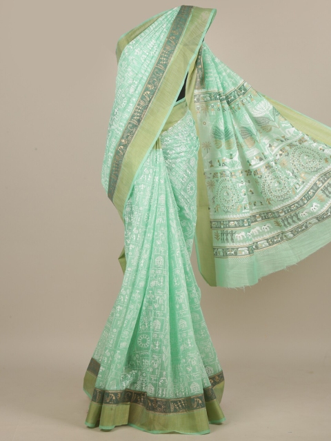 

Pothys Green & White Warli Saree
