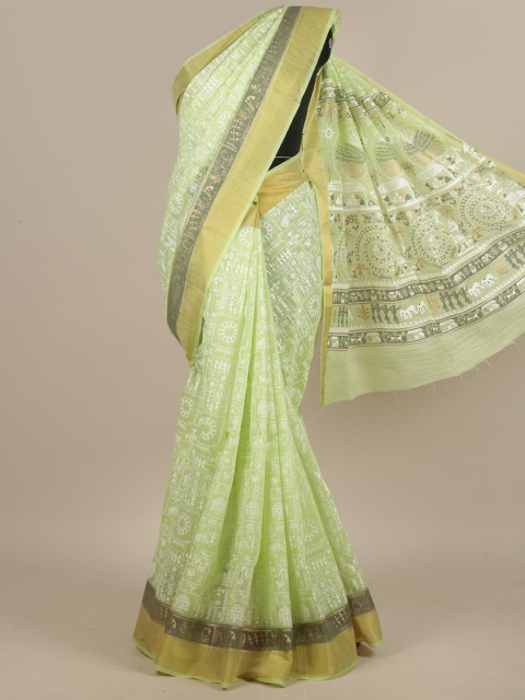 

Pothys Green & White Ethnic Motifs Saree