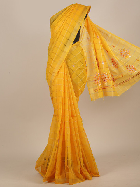 

Pothys Yellow & Red Checked Zari Saree