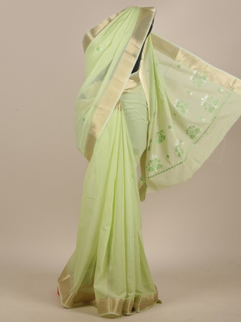 

Pothys Green & White Floral Embroidered Saree