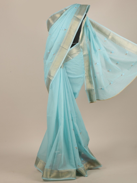 

Pothys Blue & White Floral Embroidered Saree