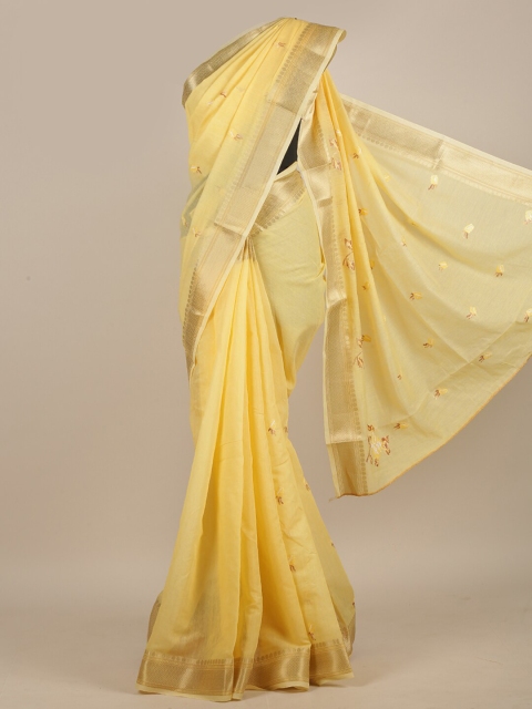 

Pothys Yellow & Brown Floral Zari Saree