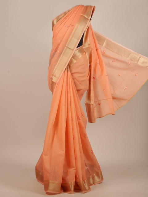 

Pothys Orange & Gold-Toned Floral Embroidered Saree