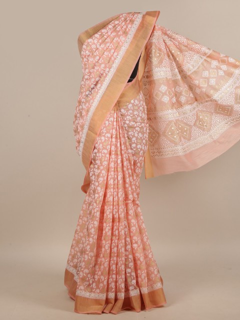 

Pothys Peach-Coloured & White Paisley Saree