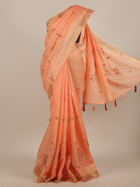 

Pothys Orange & Magenta Floral Embroidered Saree