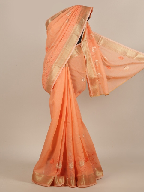 

Pothys Orange & Gold-Toned Floral Embroidered Saree