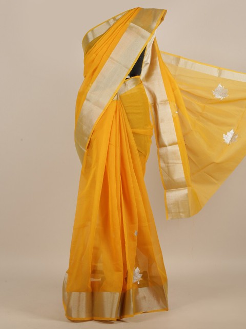 

Pothys Yellow & Silver-Toned Zari Saree