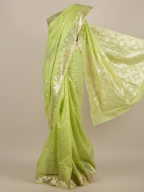 

Pothys Green & Gold-Toned Zari Jute Silk Saree