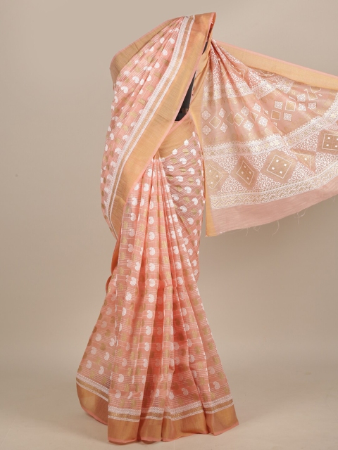 

Pothys Pink & White Floral Zari Saree