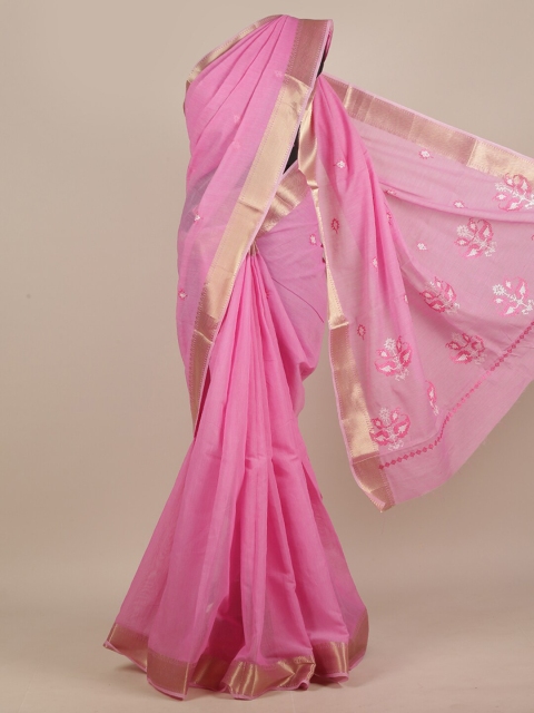 

Pothys Pink & White Floral Zari Saree