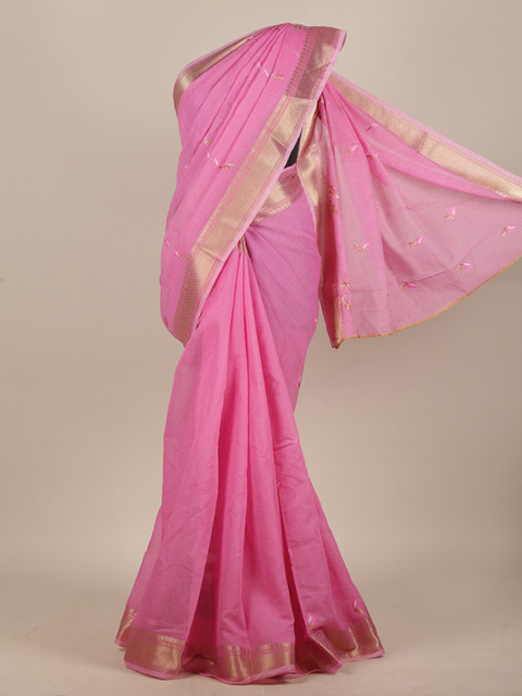 

Pothys Pink & Gold-Toned Floral Embroidered Saree