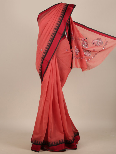 

Pothys Pink & Red Floral Embroidered Saree