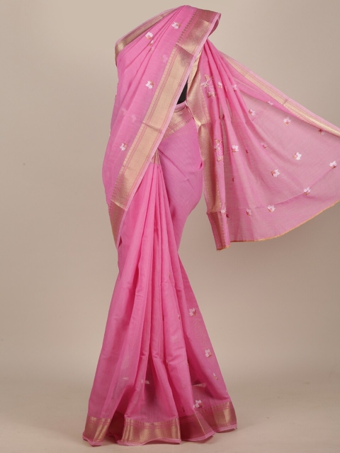 

Pothys Pink & Gold-Toned Ethnic Motifs Embroidered Saree