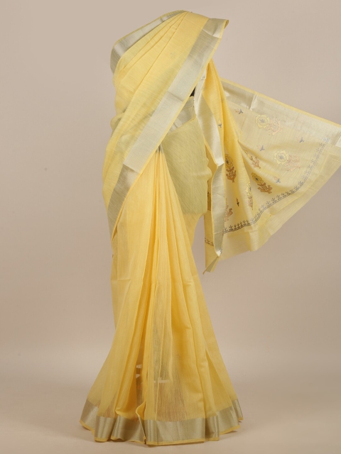 

Pothys Yellow & Silver-Toned Zari Saree