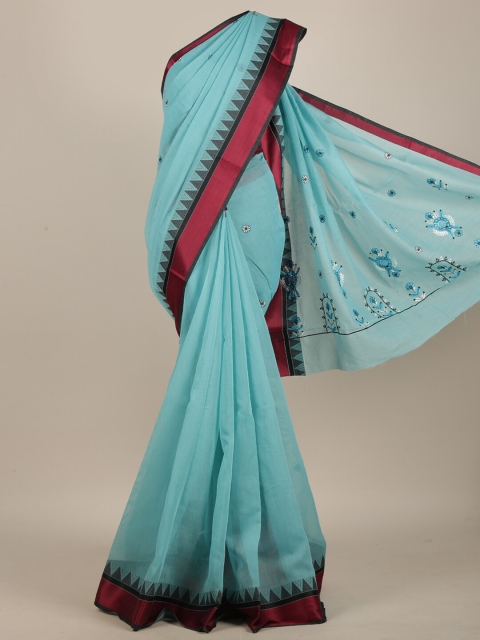 

Pothys Blue & Maroon Floral Embroidered Saree