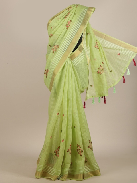 

Pothys Green & Gold-Toned Floral Embroidered Saree