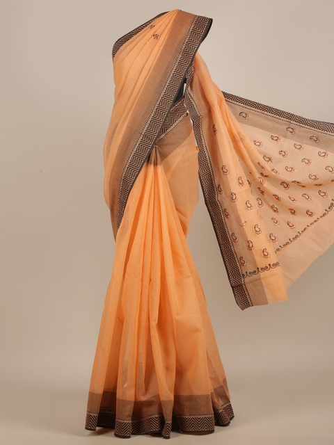 

Pothys Peach-Coloured & Grey Paisley Saree