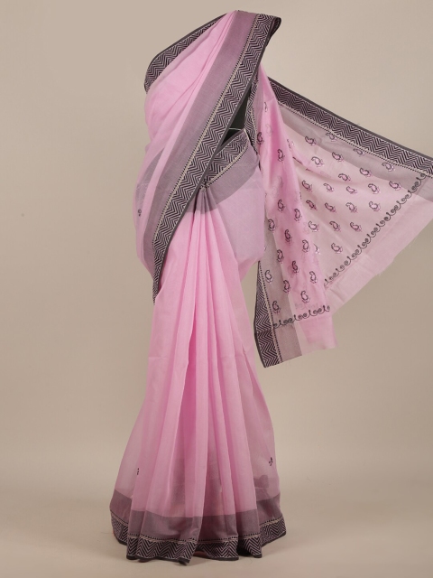 

Pothys Lavender & Black Embroidered Cotton Blend Saree