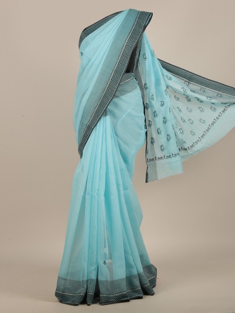 

Pothys Blue & Black Embroidered Cotton Blend Saree