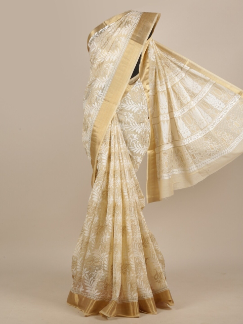 

Pothys Cream-Coloured & White Paisley Zari Saree