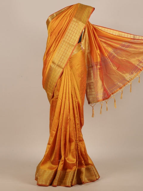 

Pothys Mustard & Gold-Toned Zari Jute Silk Saree