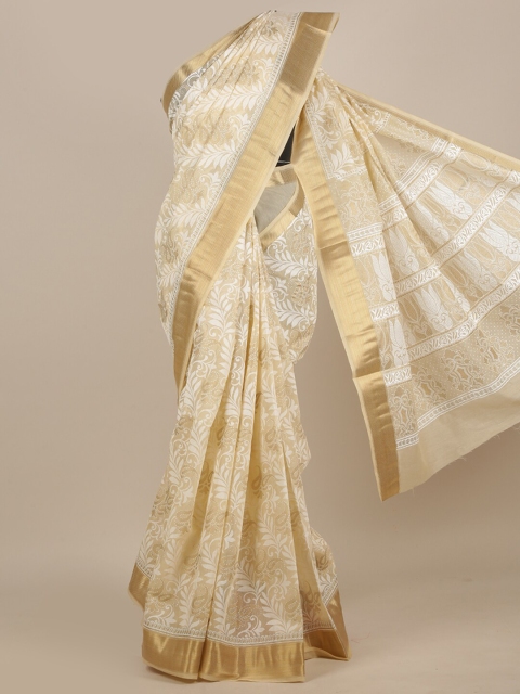 

Pothys Cream-Coloured & White Floral Zari Saree