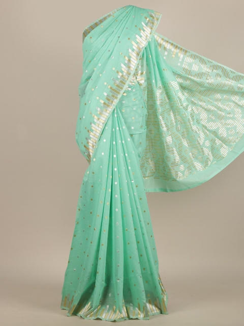 

Pothys Sea Green & Gold-Toned Zari Jute Silk Saree