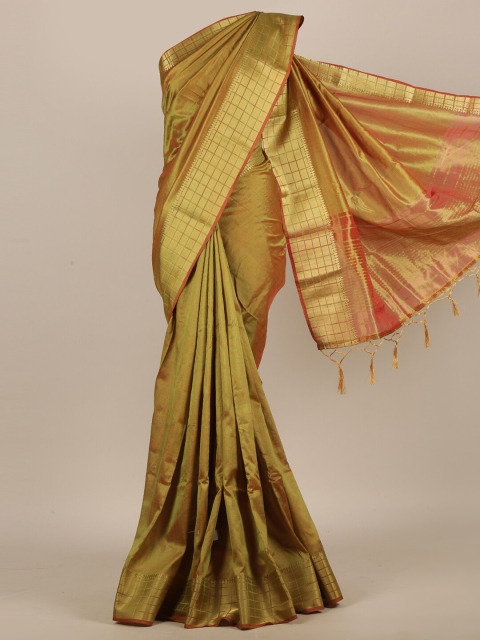 

Pothys Green & Gold-Toned Zari Jute Silk Saree