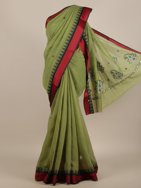 

Pothys Green & Red Embroidered Cotton Blend Saree